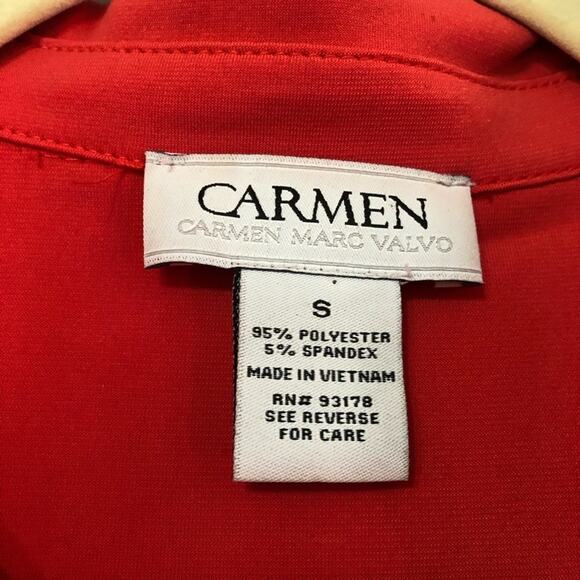 Carmen Marc Valvo Coral Henley Collared Shirt Womens S Red Long Sleeve Blouse - Picture 3 of 8